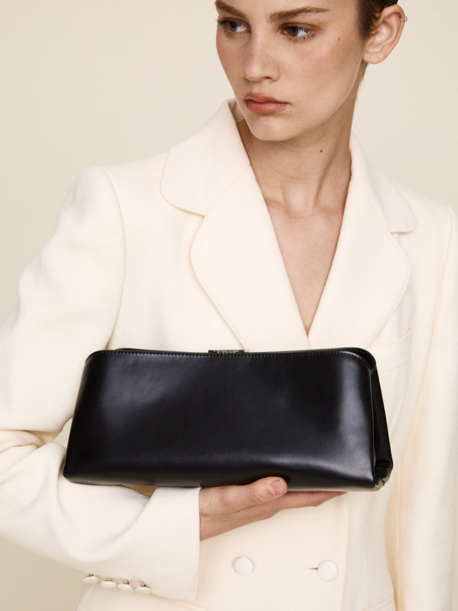 VERAFIED Silver Noir Éclair Premium Calf Leather Convertible Shoulder Clutch Bag