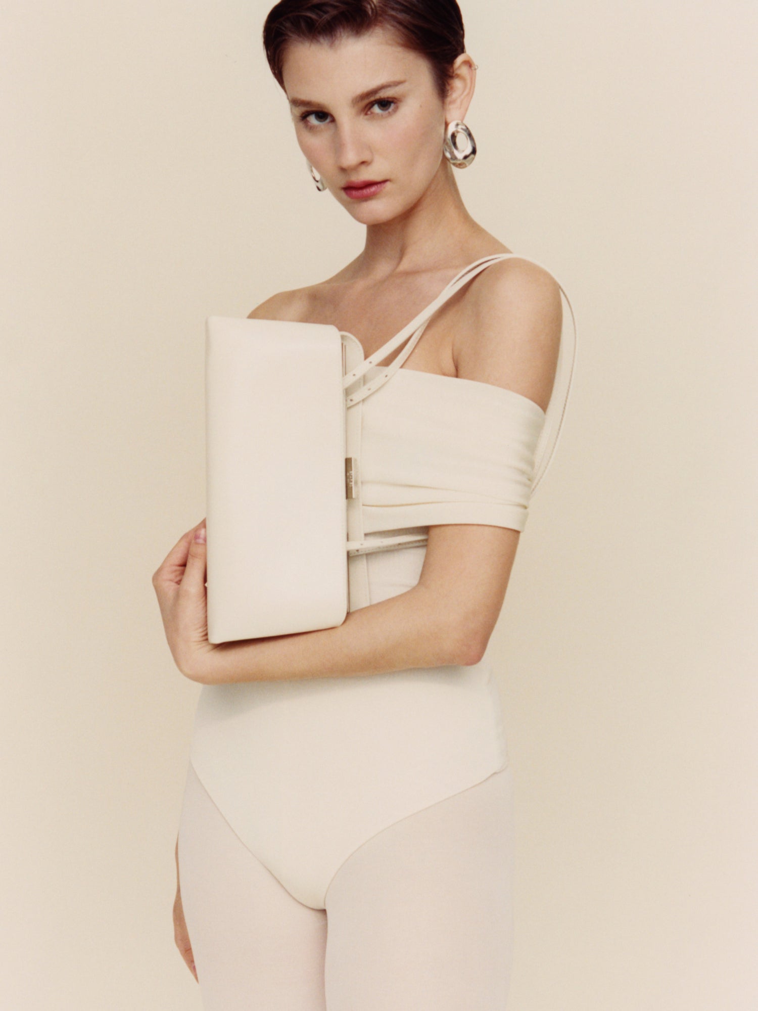 Elegant Silver Ivory Éclair Calf Leather Convertible Shoulder Bag Clutch