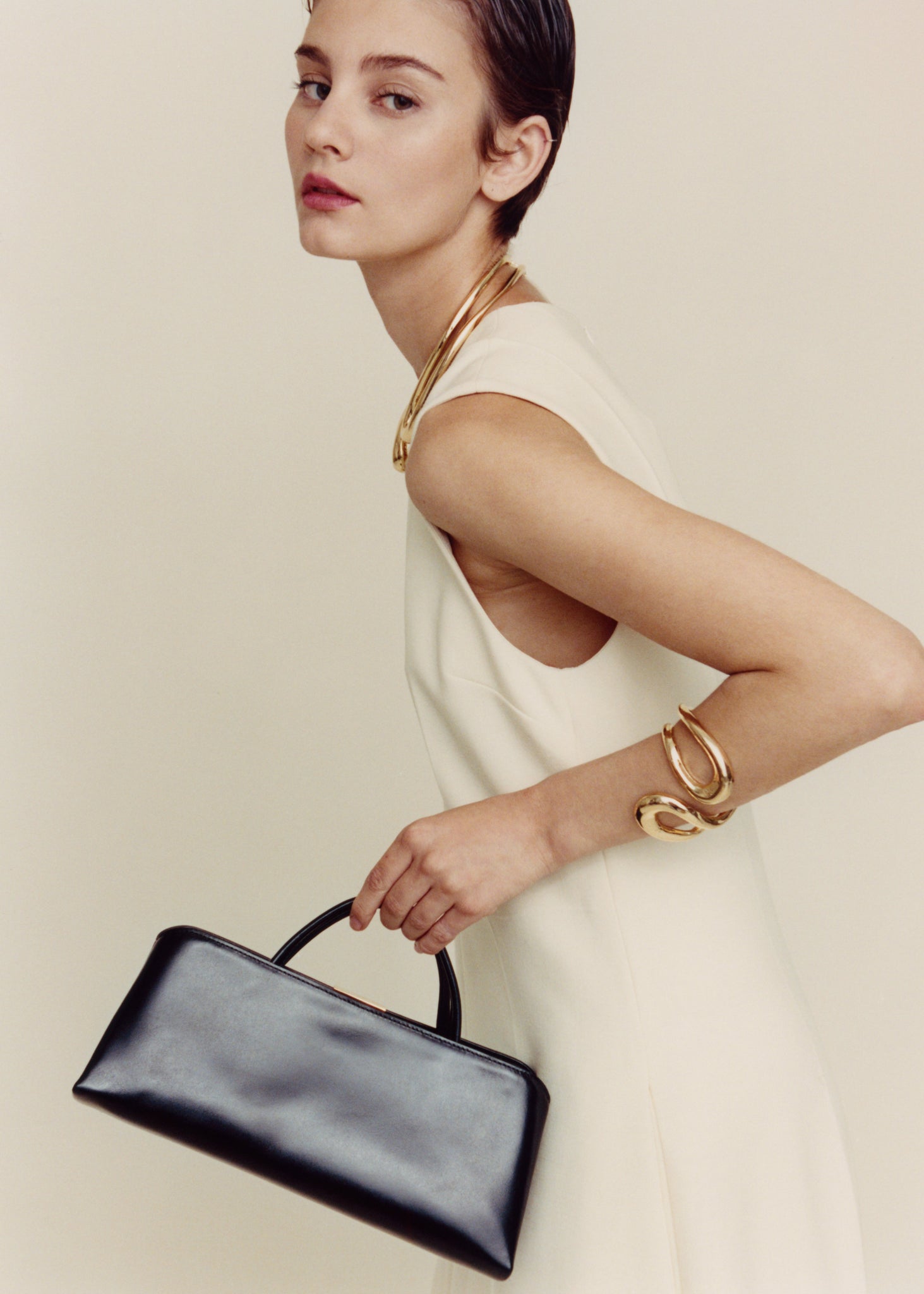 VERAFIED Gold Noir Éclair Premium Calf Leather Convertible Clutch Shoulder Bag