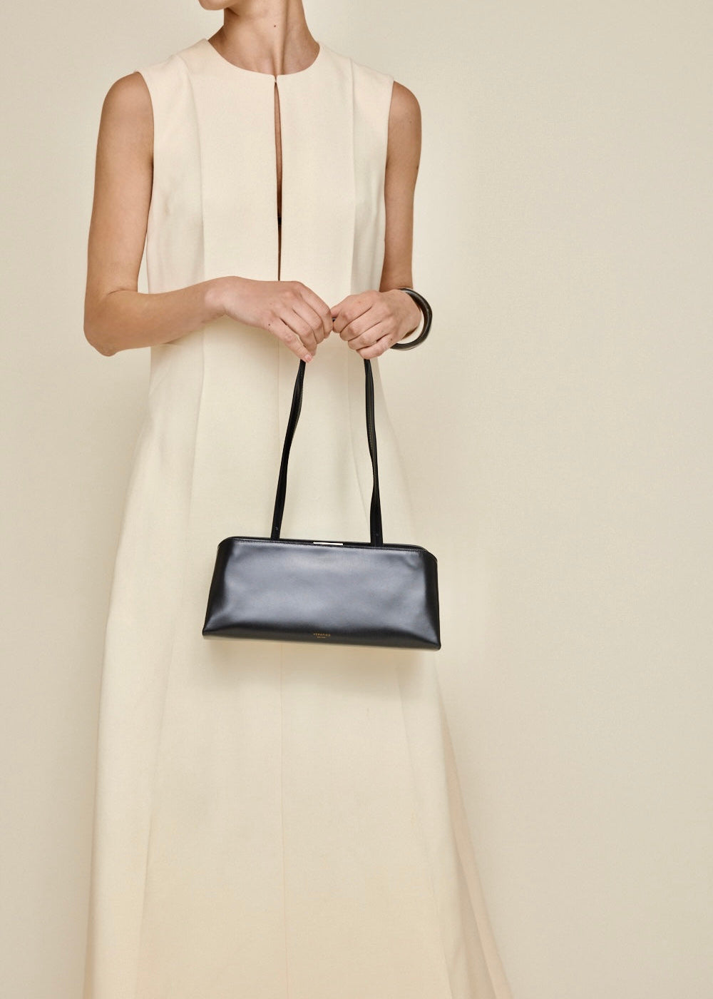 VERAFIED Gold Noir Éclair Premium Calf Leather Convertible Clutch Shoulder Bag