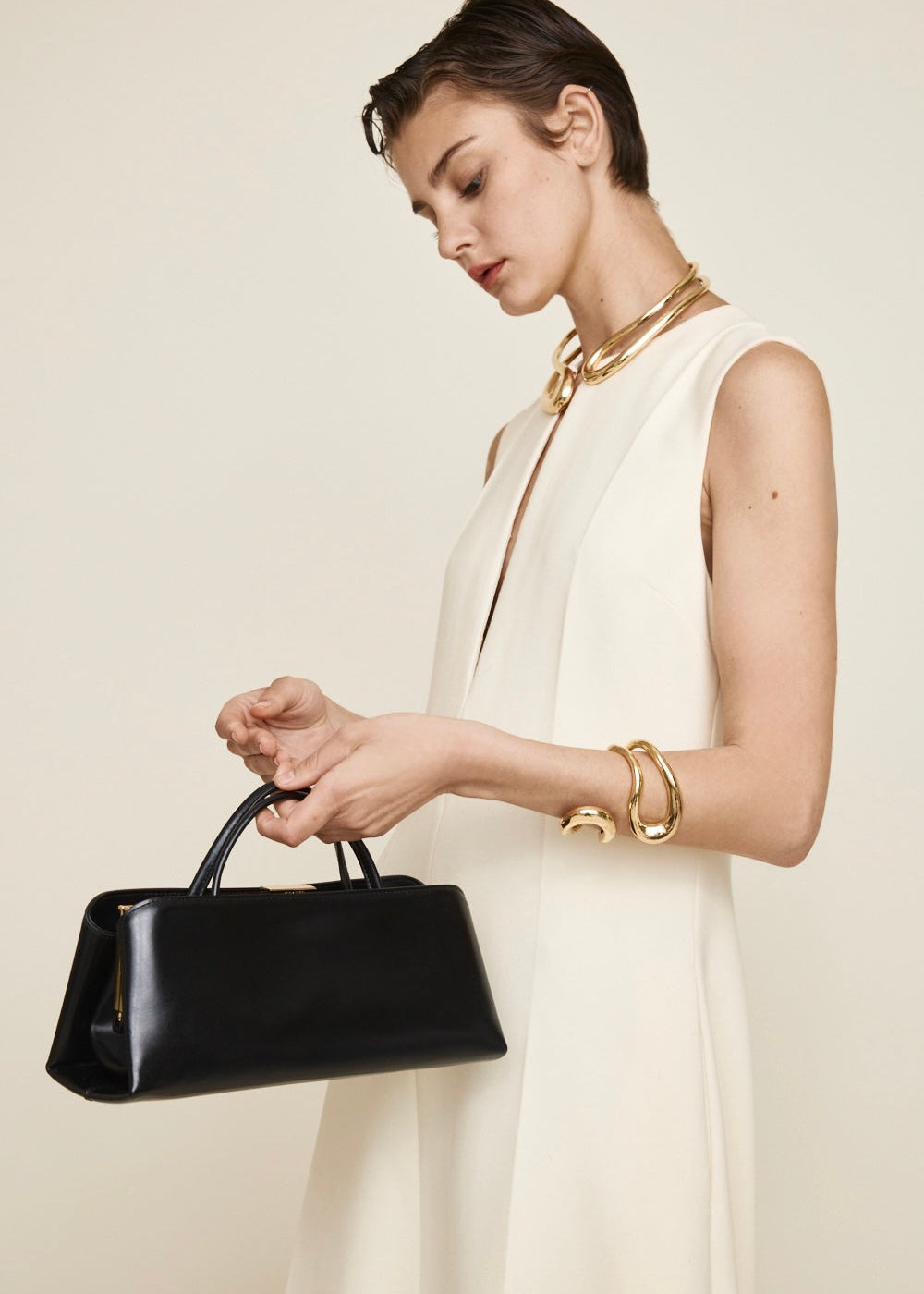 VERAFIED Gold Noir Éclair Premium Calf Leather Convertible Clutch Shoulder Bag