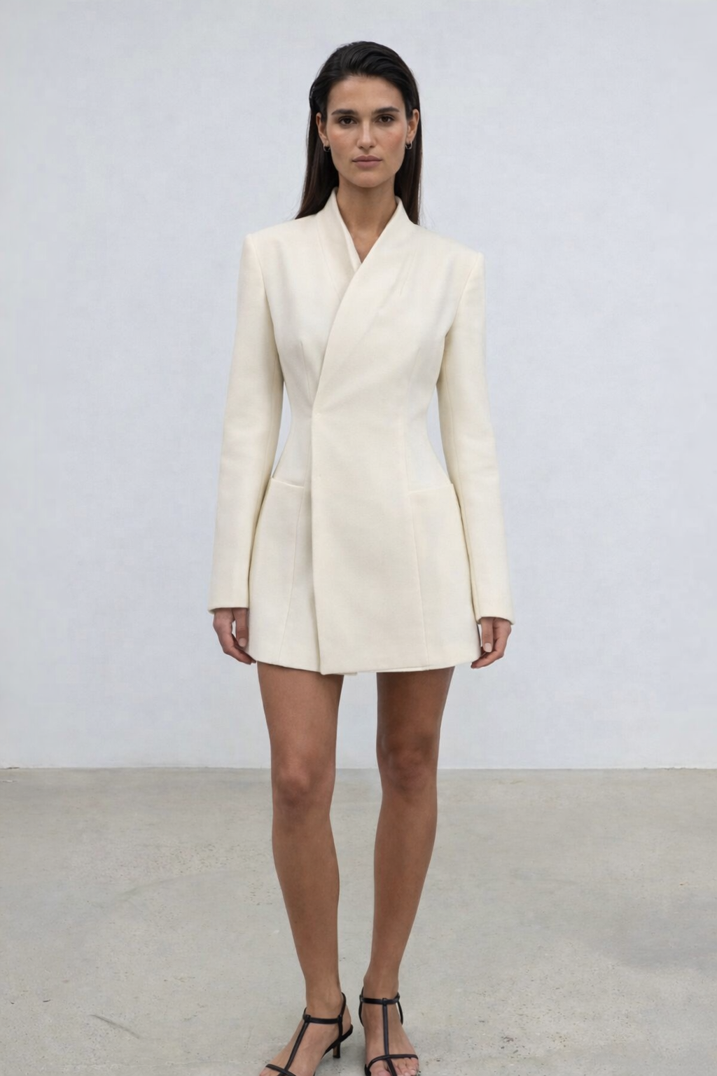 Tess Structure Woven Blazer Dress Cream