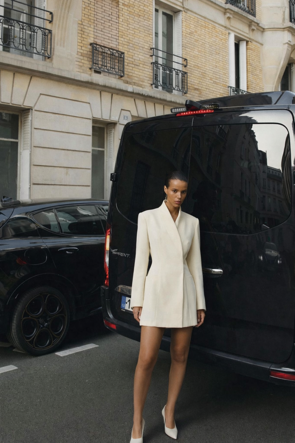 Tess Structure Woven Blazer Dress Cream