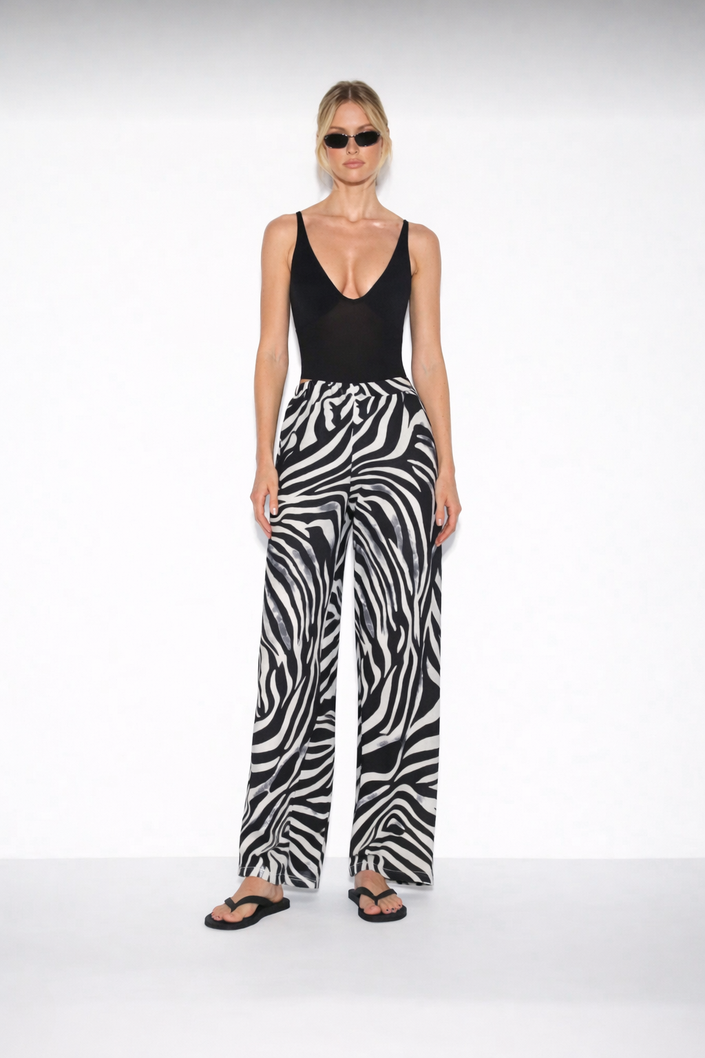 Zebra Print Wide-Leg Pants