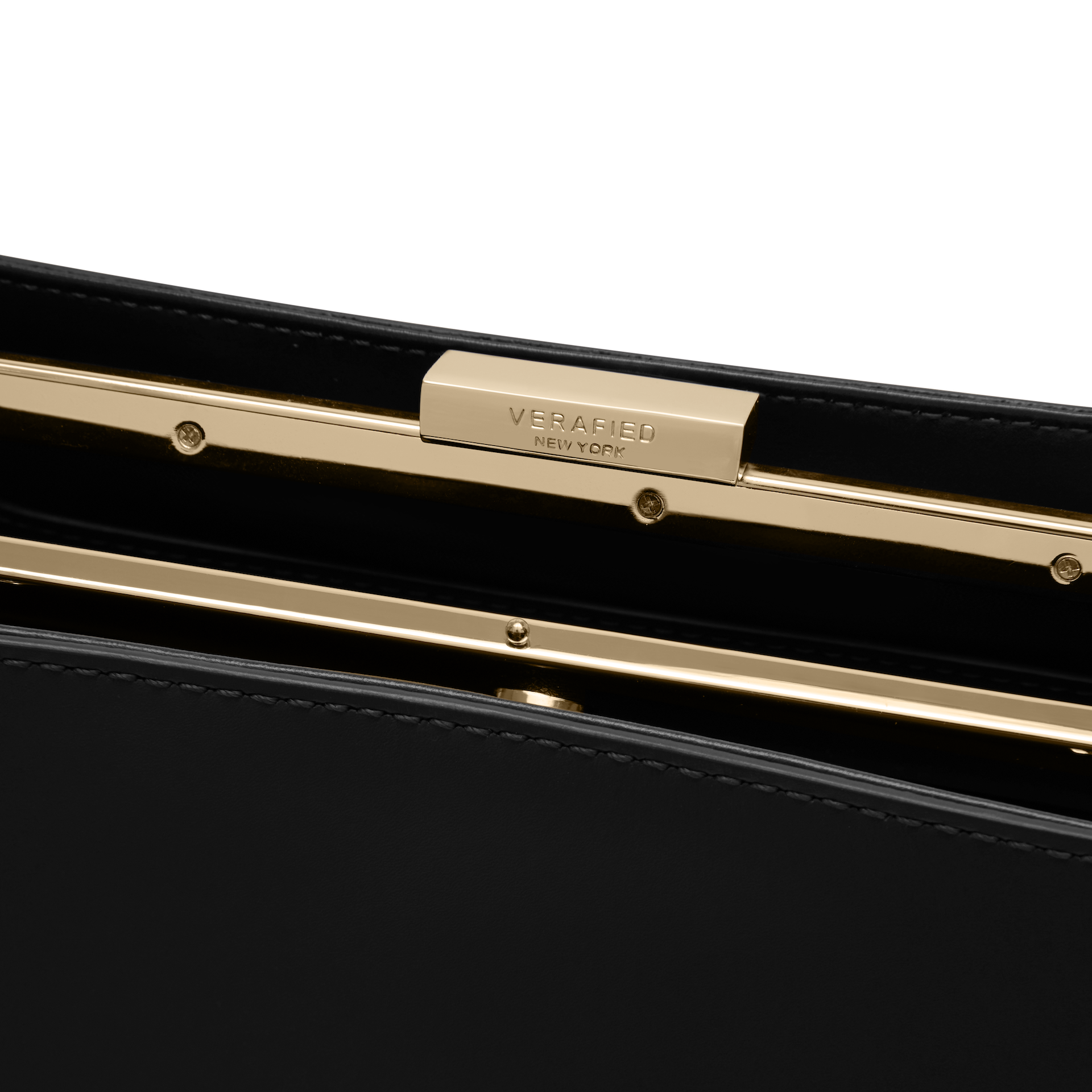 VERAFIED Gold Noir Éclair Premium Calf Leather Convertible Clutch Shoulder Bag