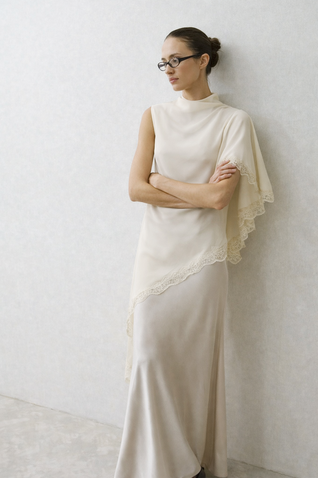 Olivia Asymmetric Draped Lace Trim Top