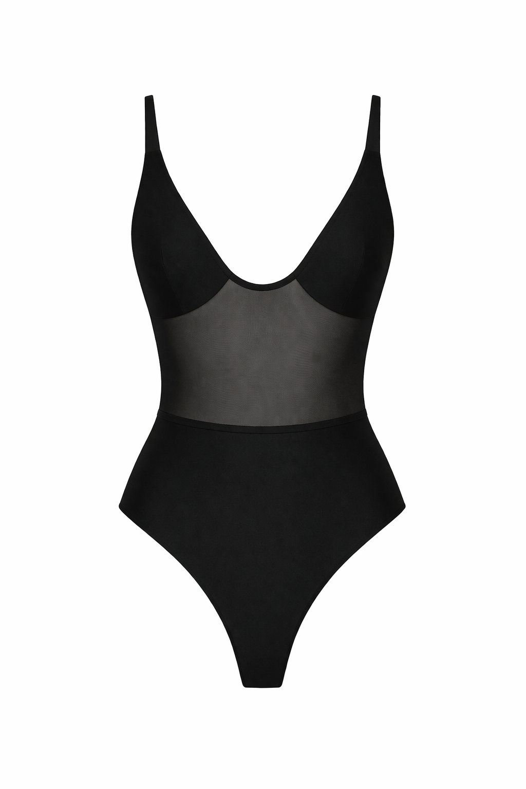 Black Sheer Mesh Panel Bodysuit