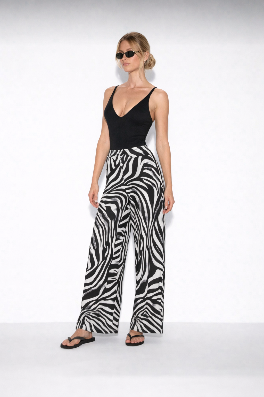 Zebra Print Wide-Leg Pants