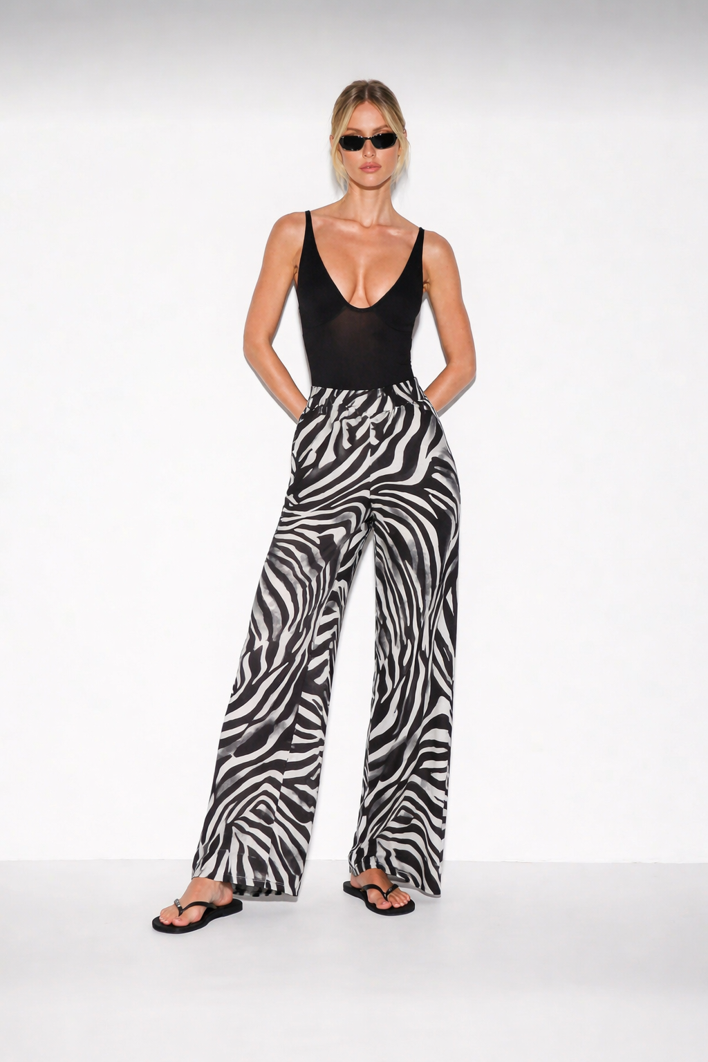 Zebra Print Wide-Leg Pants