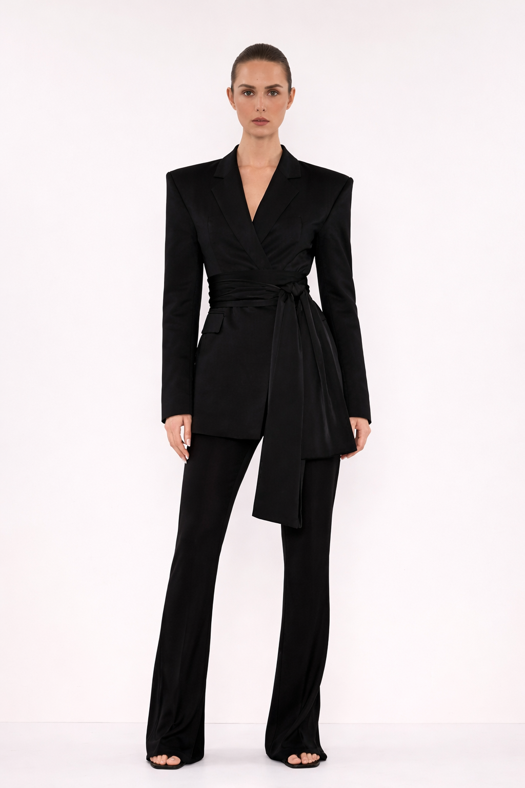 Tess Black Blazer with Waist Tie