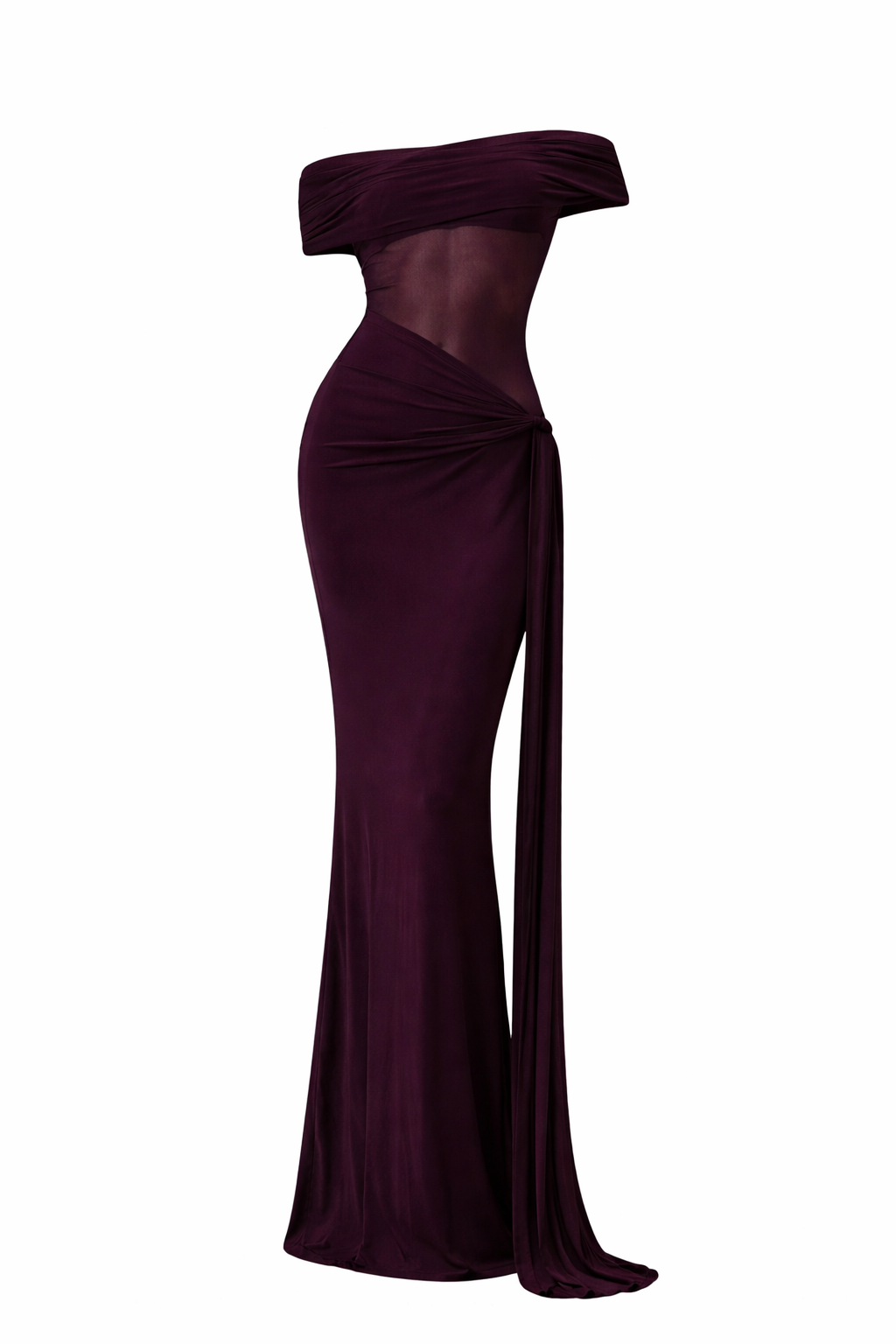 Yasmine Off-Shoulder Mesh Draped Maxi Dress