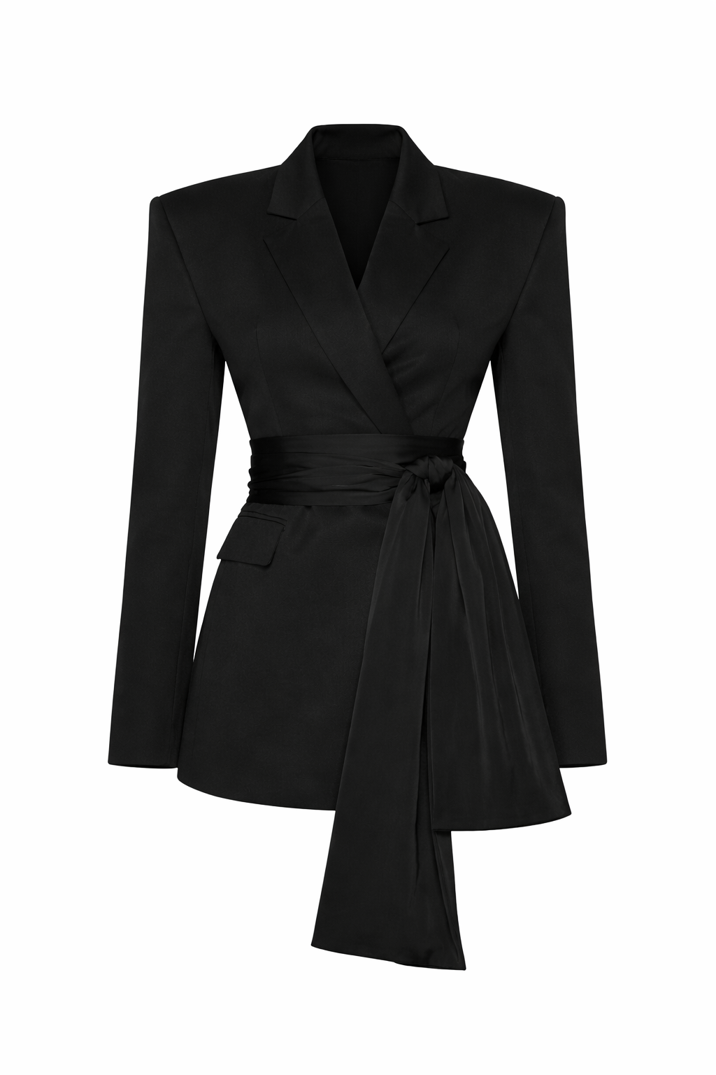 Tess Black Blazer with Waist Tie