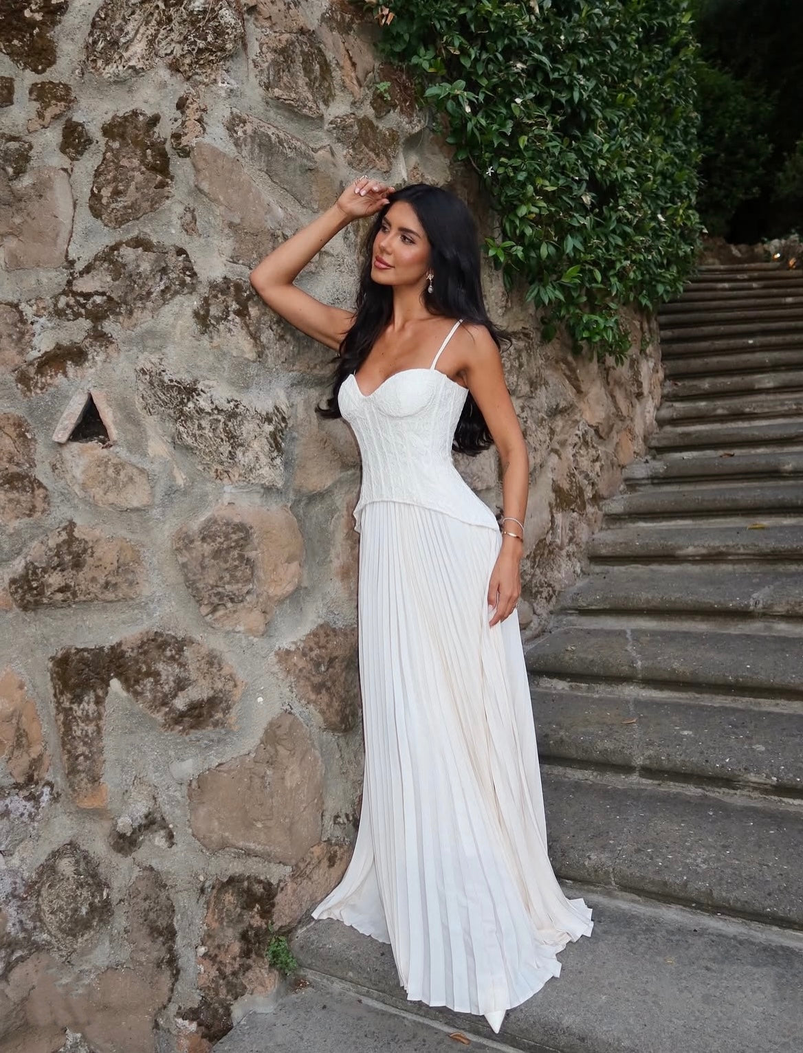 Stas Lace Corset Pleated Maxi Dress