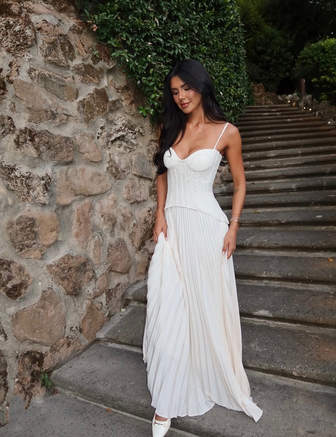 Stas Lace Corset Pleated Maxi Dress