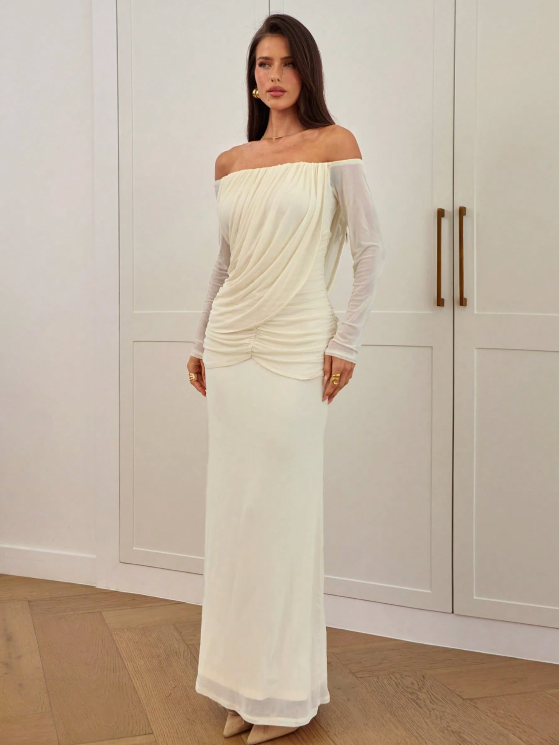 Maddy Off-Shoulder Draped Maxi Dress