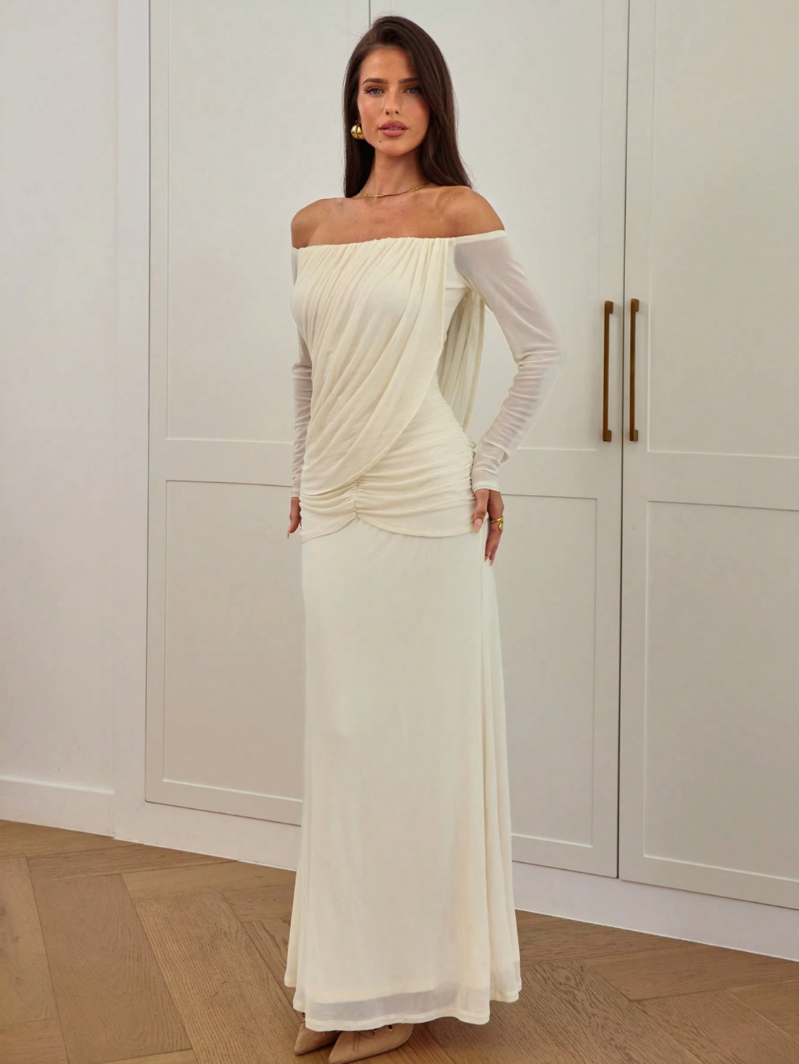 Maddy Off-Shoulder Draped Maxi Dress