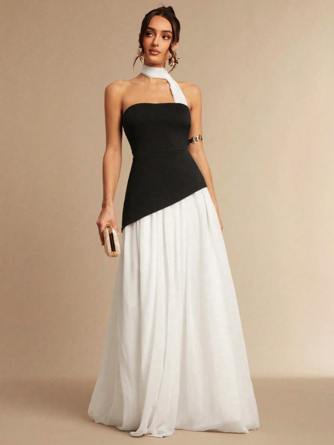 Mary Black & White Chiffon Maxi Dress