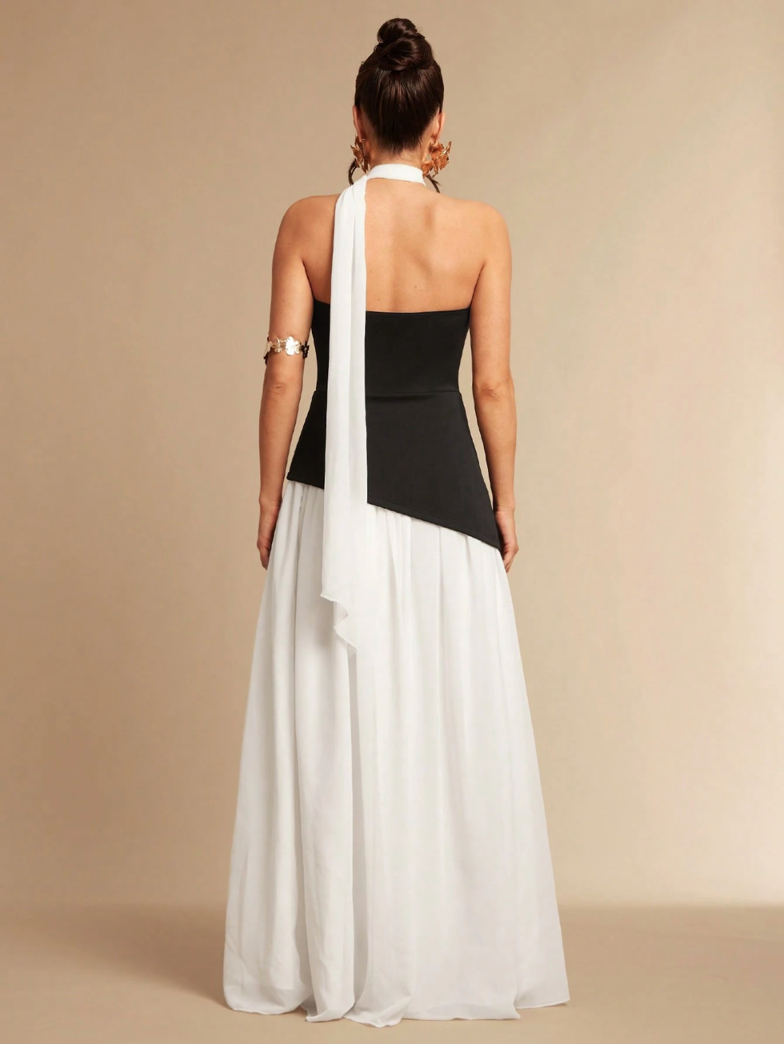 Mary Black & White Chiffon Maxi Dress