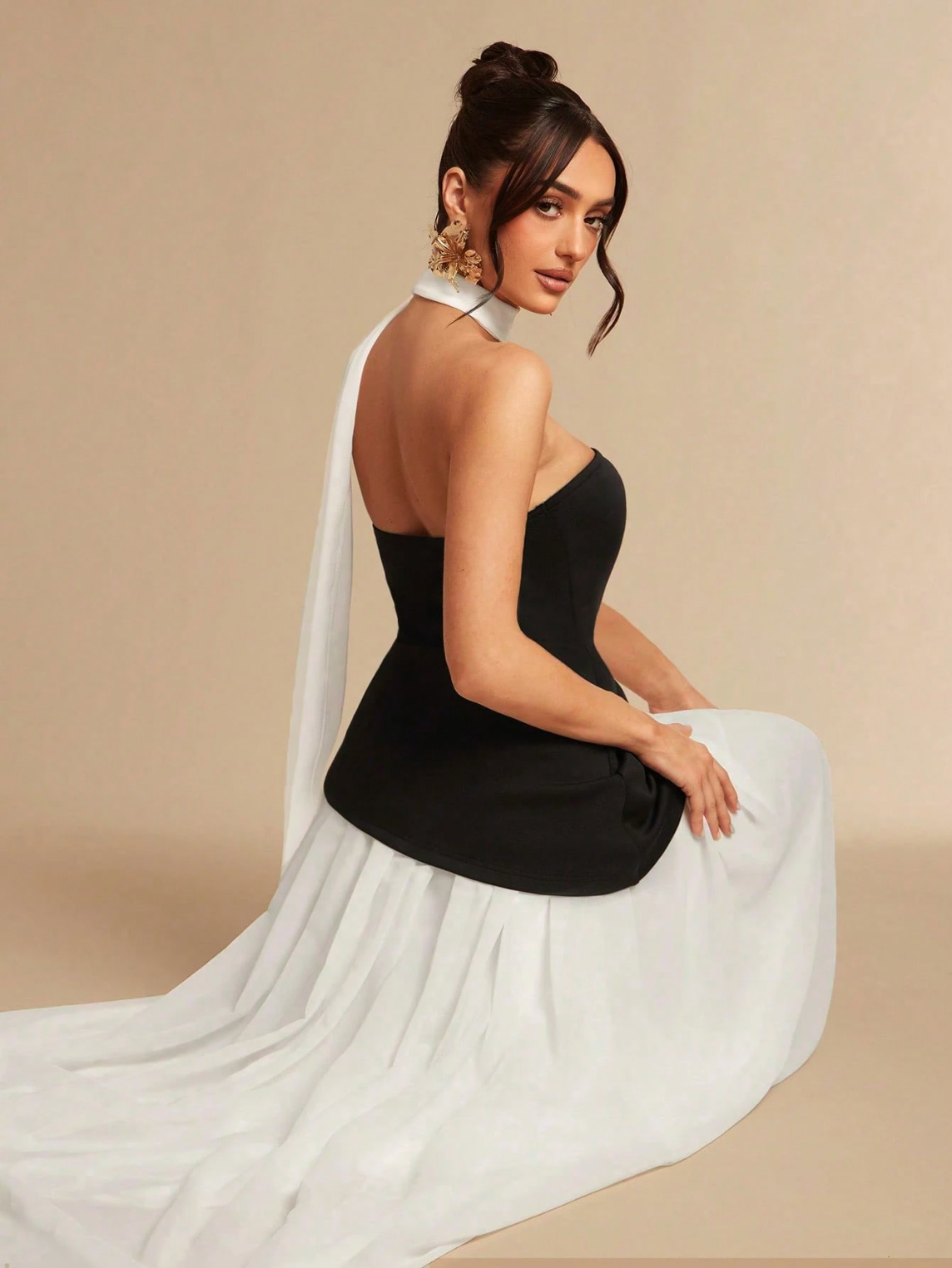 Mary Black & White Chiffon Maxi Dress