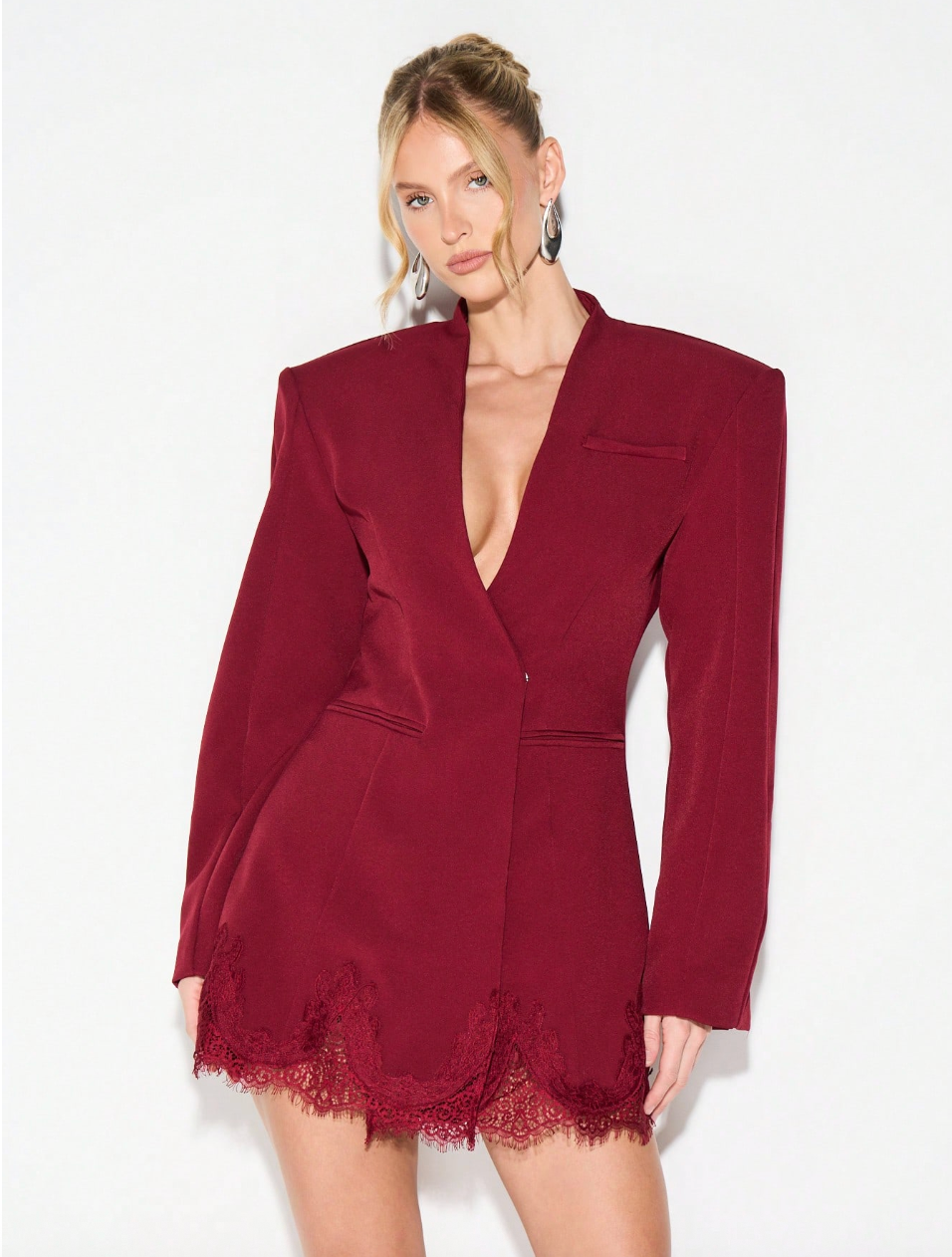 Maura Burgundy Lace Blazer Dress