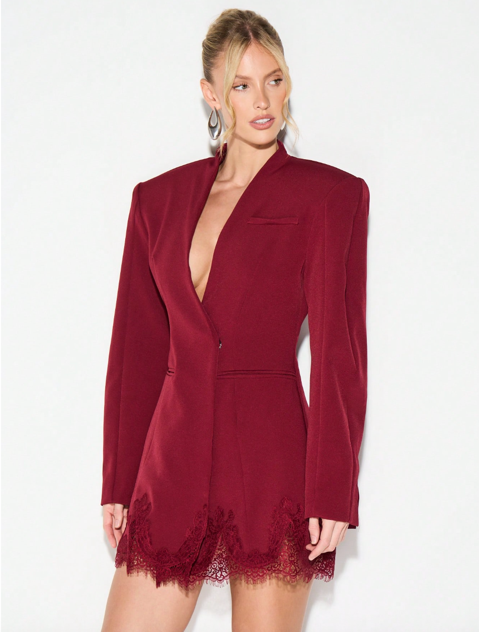Maura Burgundy Lace Blazer Dress