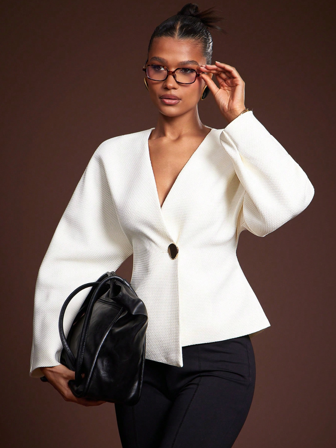 Tamara Textured V-Neck Blazer Ivory