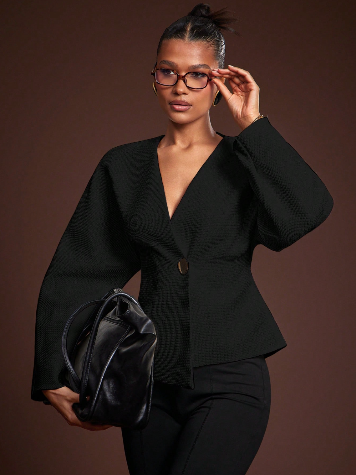 Tamara Textured V-Neck Blazer Black