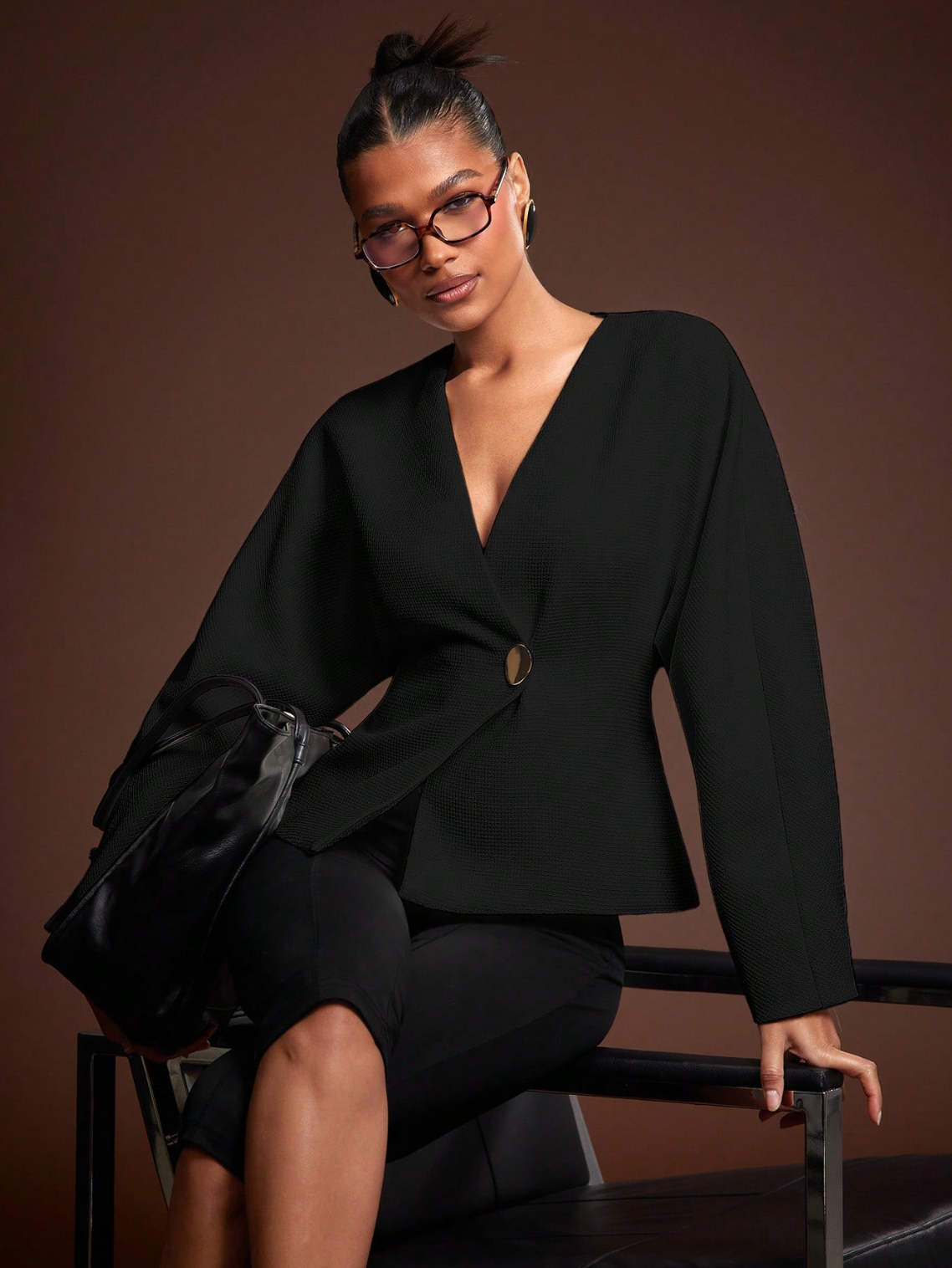 Tamara Textured V-Neck Blazer Black