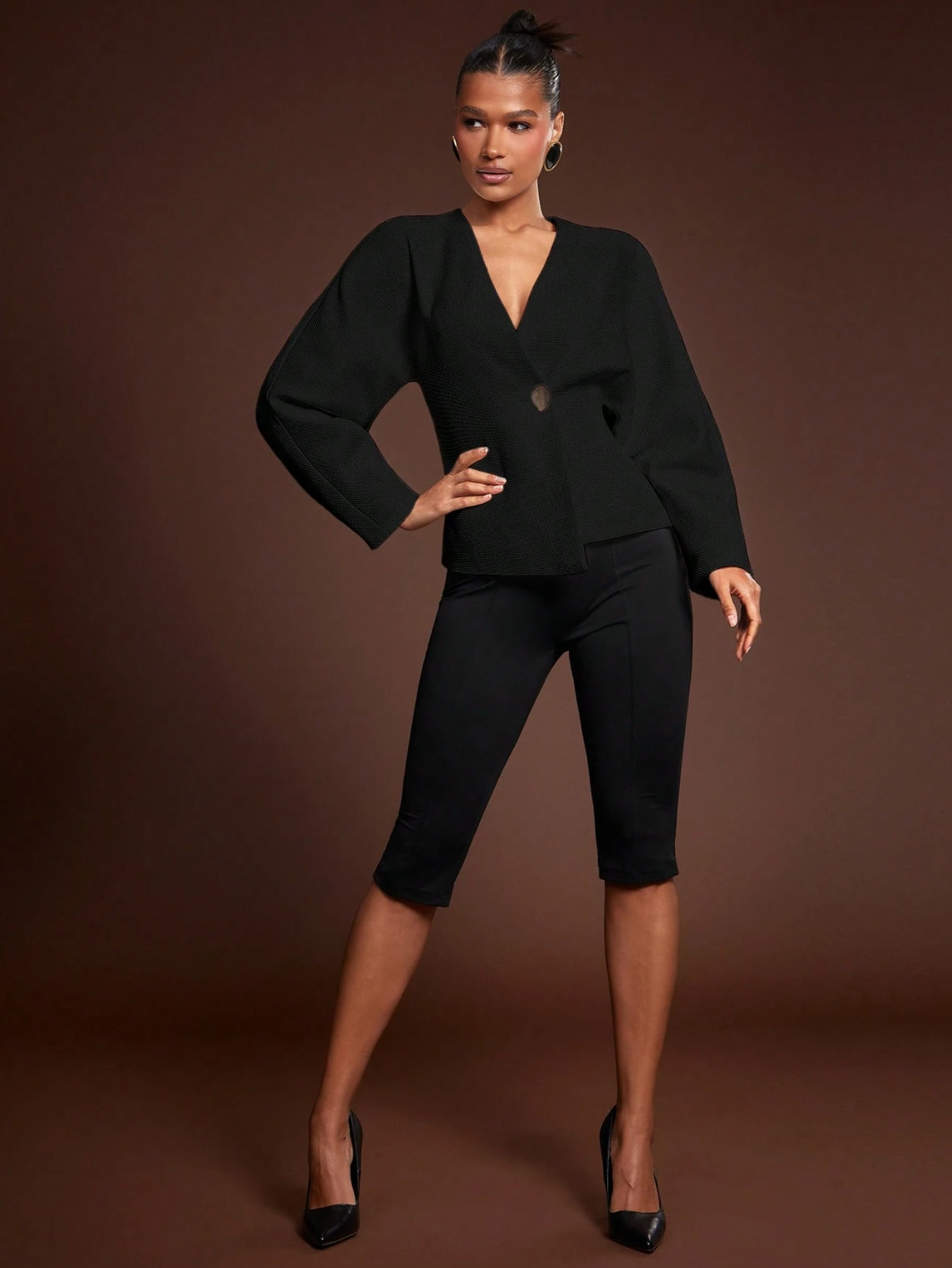 Tamara Textured V-Neck Blazer Black