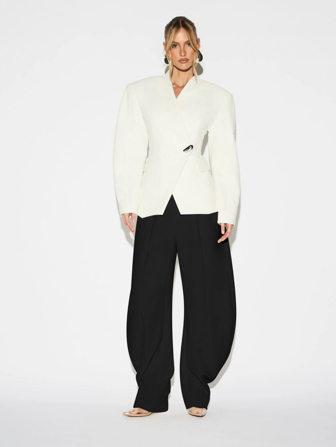 Rebecca High-Waisted Pleated Wide Leg Trousers - Black