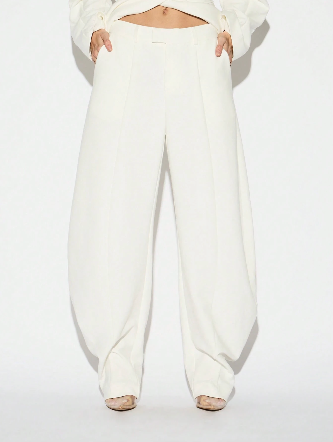 Rebecca High-Waisted Pleated Wide Leg Trousers - Ivory