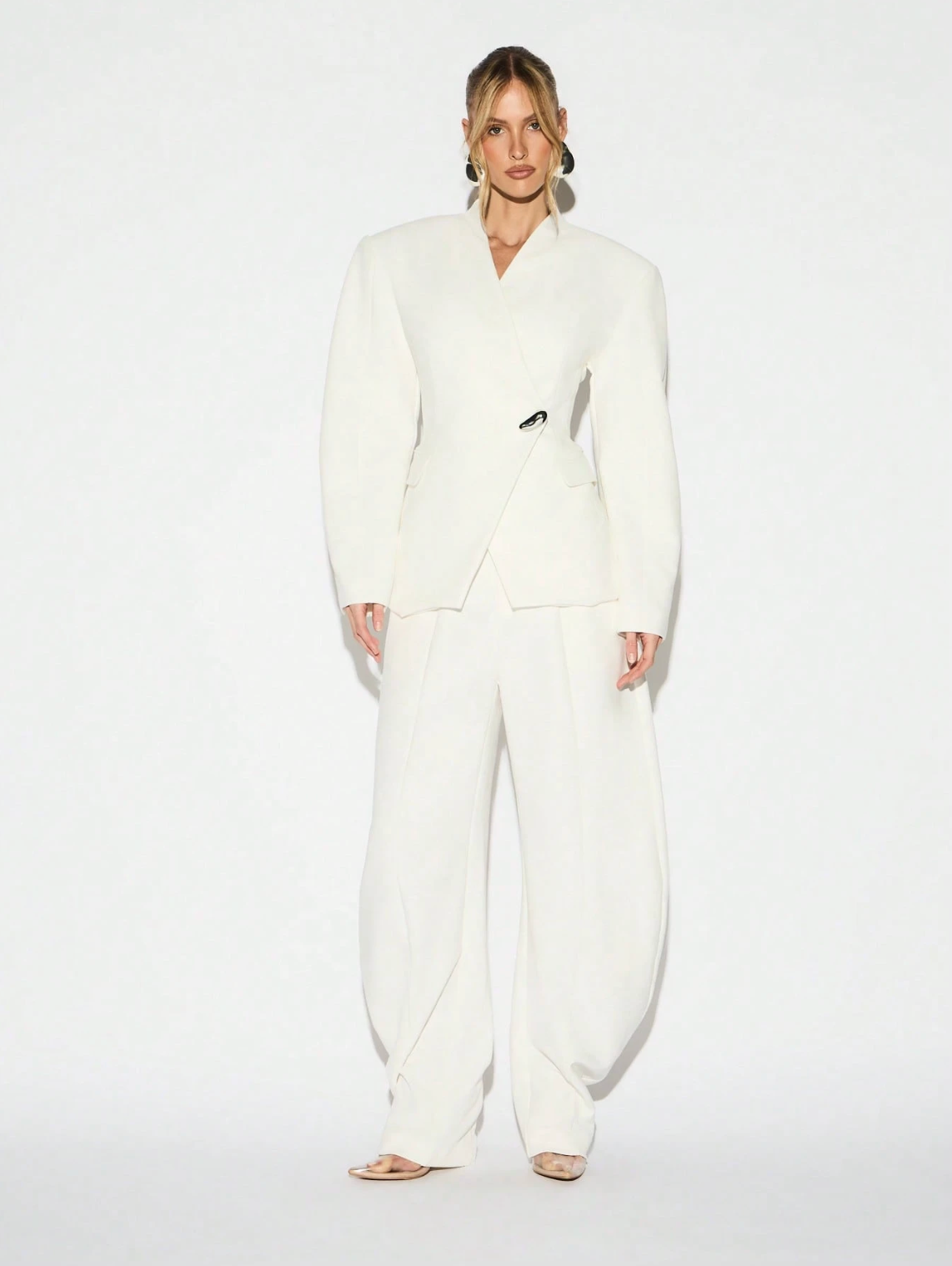 Rebecca High-Waisted Pleated Wide Leg Trousers - Ivory