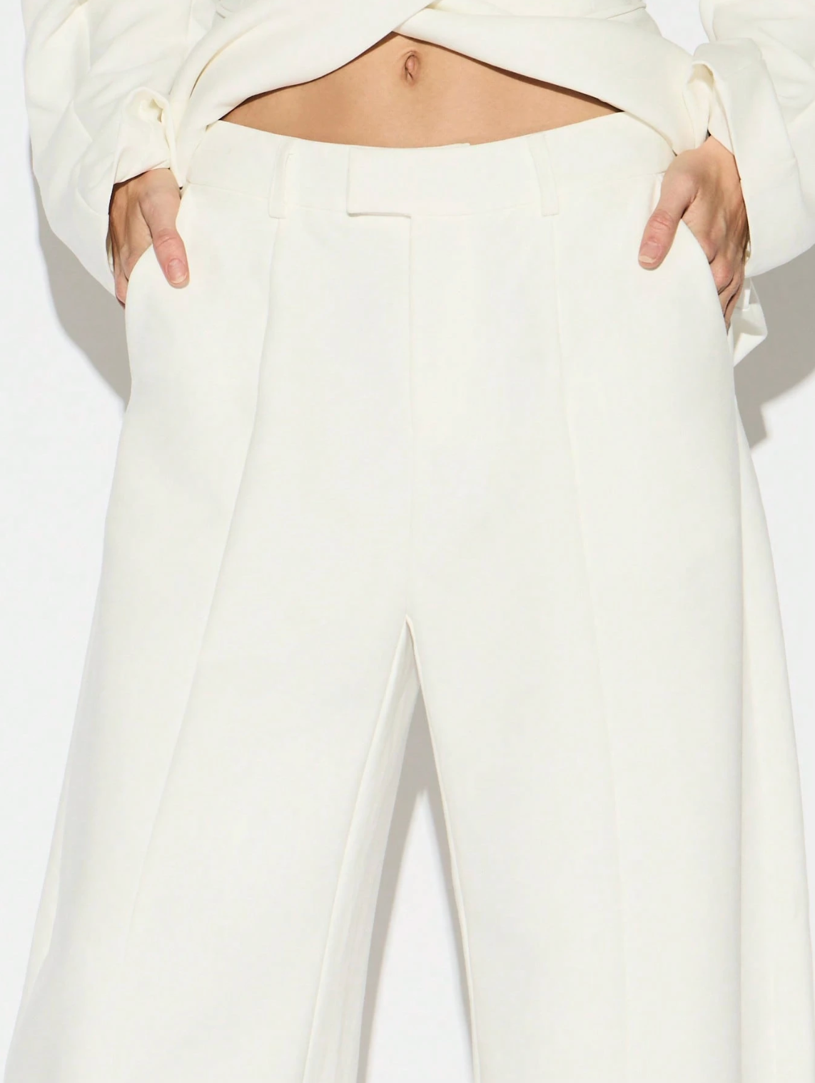 Rebecca High-Waisted Pleated Wide Leg Trousers - Ivory