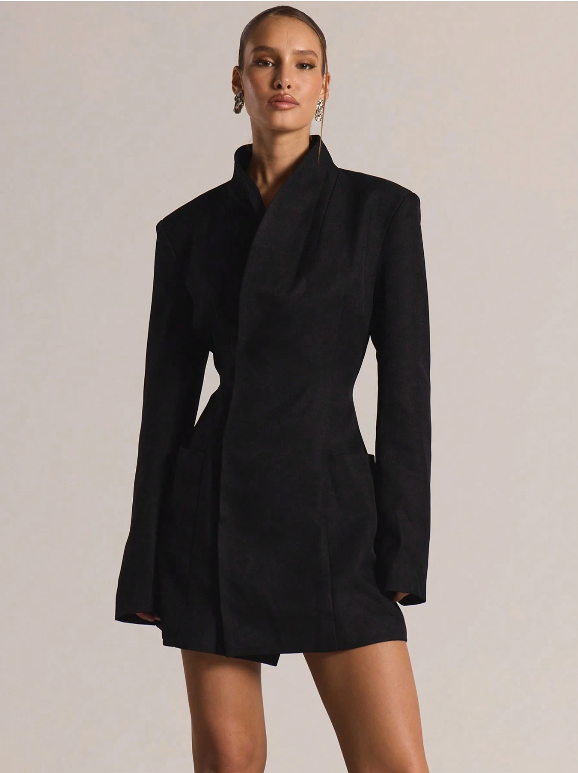 Tess Structure Woven Blazer Dress Black